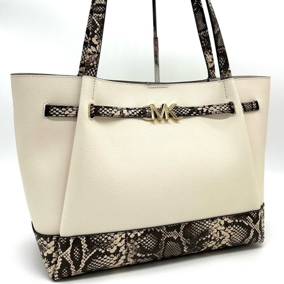 Michael Kors Reed Large Tote Bag Snakeskin Cream/Black - Picture 1 of 12